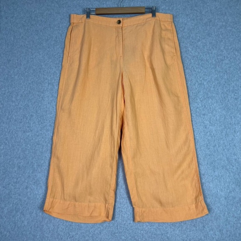 J. Jill Love Linen Orange High Waisted Wide Leg‎ Crop Pants Size XL Pockets
